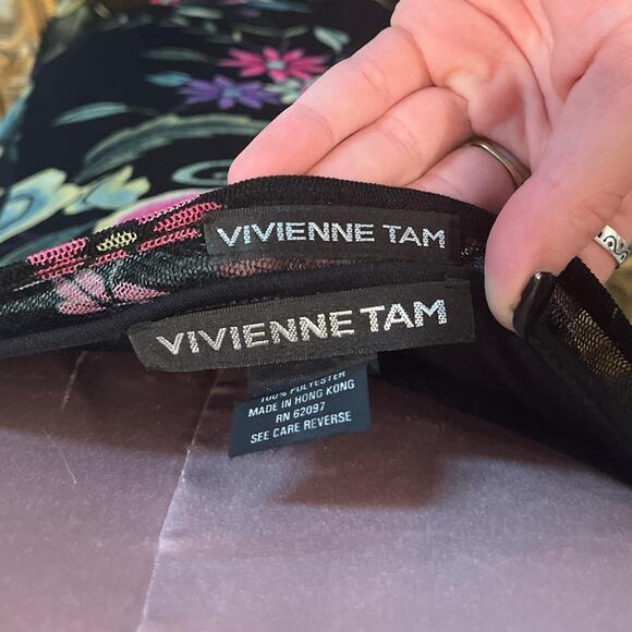 90s Vintage Y2K Vivienne Tam dress Black mini dress with mesh floral - Picture 4 of 5